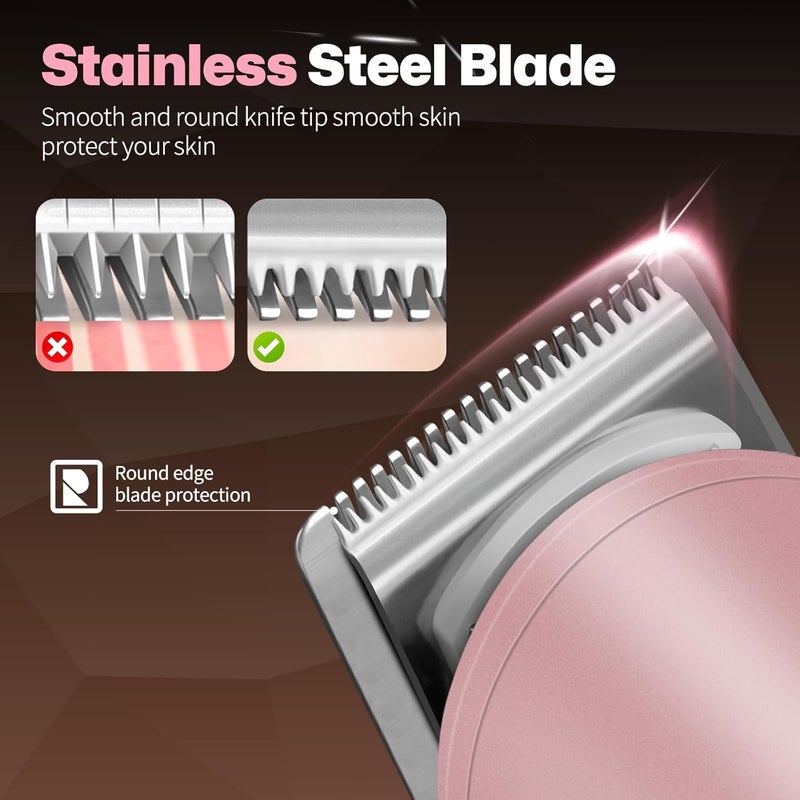 pritech Bikini Trimmer for Women - Rechargeable Pubic Hair Trimmer for Sensitive Skin, Wet&Dry Use, Pain-Free Electric Razor&Shaver with Standing Recharge Dock, Ideal Gift for Women, Pink Blue - Image 3